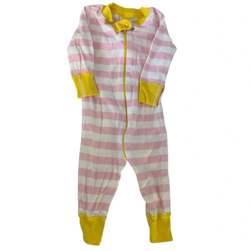 Hanna Andersson Pink and White Striped Pajamas with Yellow Accents, 6-9 Months